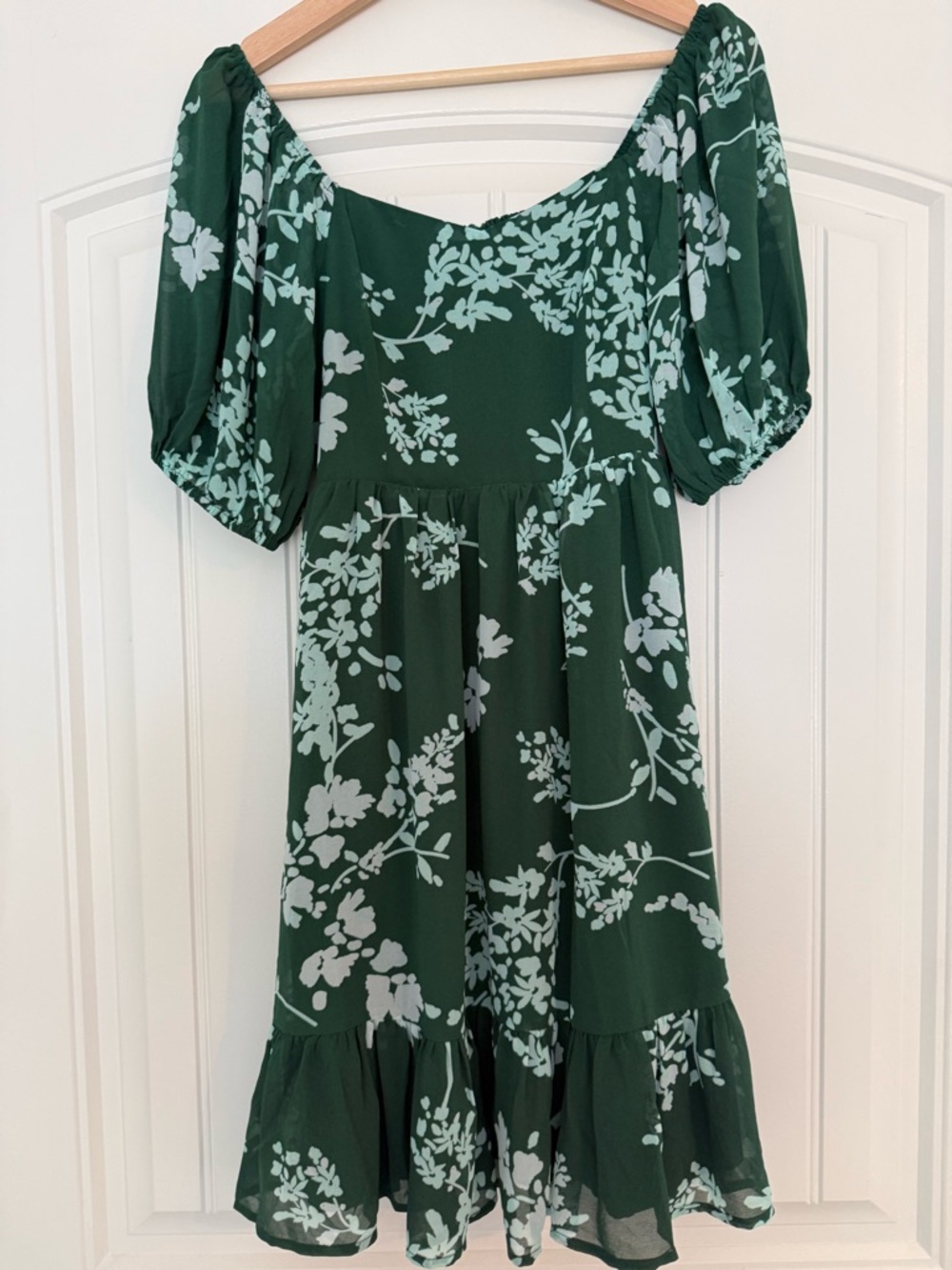 41 Hawthorn Babydoll Coquette Fairy Small Green Floral Puff Slv Mini Dress NWT